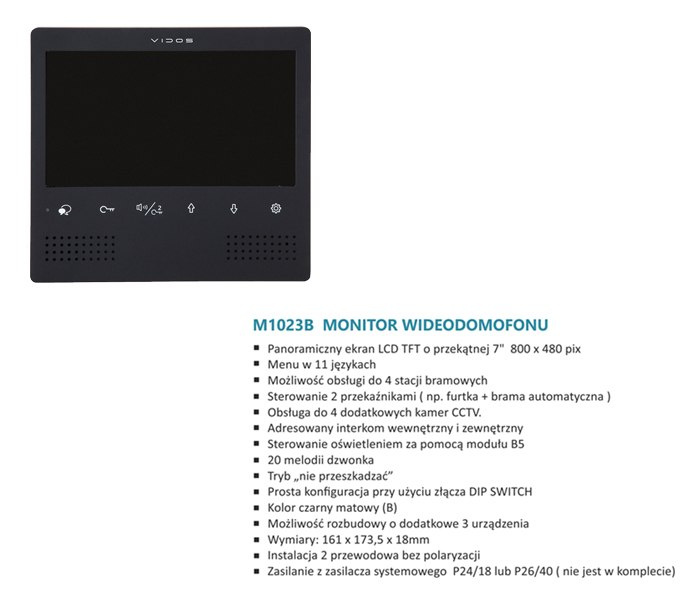 Monitor wideodomofonu cyfrowego Vidos DUO M1023B
